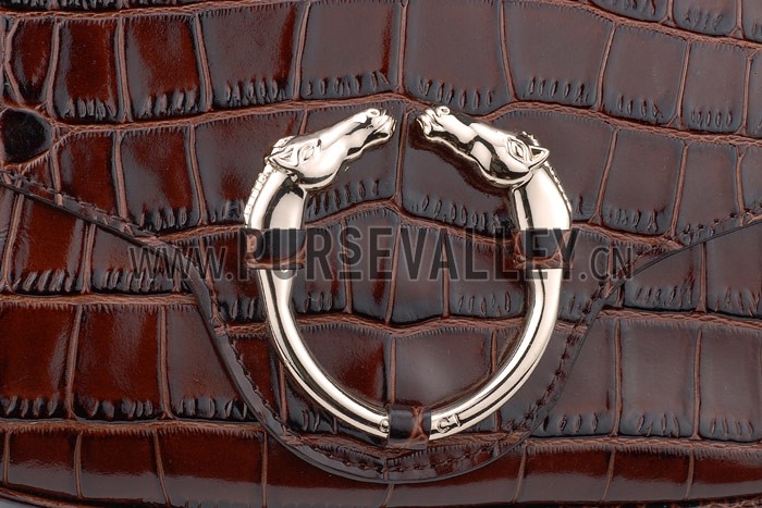 Gucci Ribot Horse Head Bourgundy Croc Leather Flap Bag