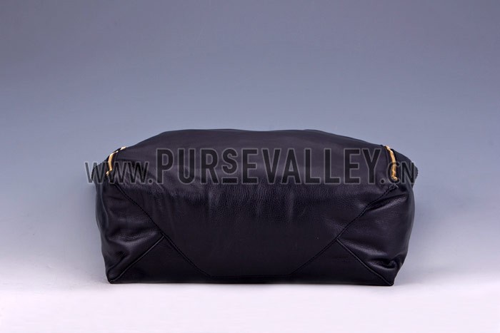 Celine Cabas Gusset Large Black Leather Shoulder Bag