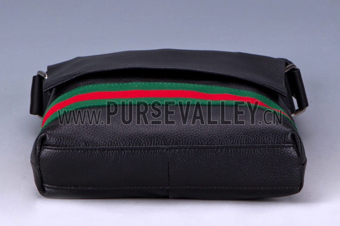 Gucci Web Black Leather Medium Messenger Bag