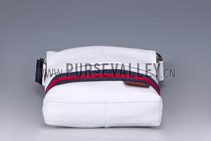 Gucci Web White Leather Small Messenger Bag