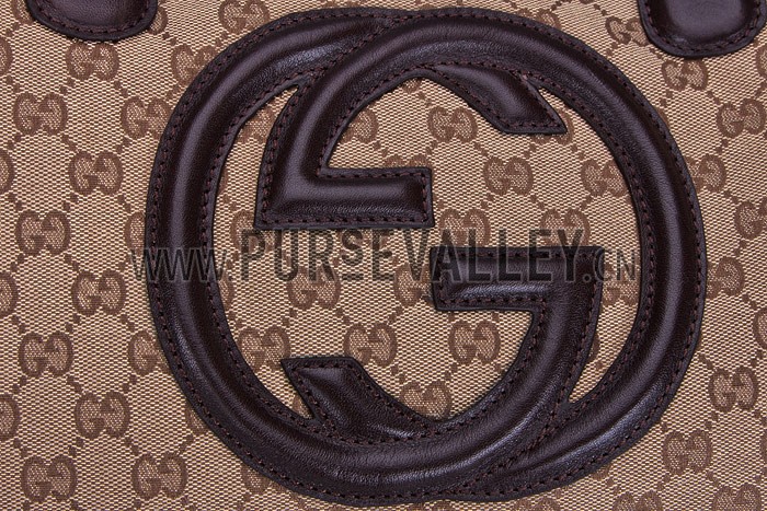 Gucci Soho Dark Brown Trim Logo Printed Canvas Working Tote