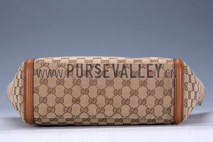 Gucci Large Logo Printed Canvas Tan Leather Trim Shopper Tote