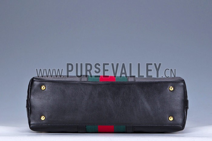 Gucci Rania Web Black Leather Top Handle Tote