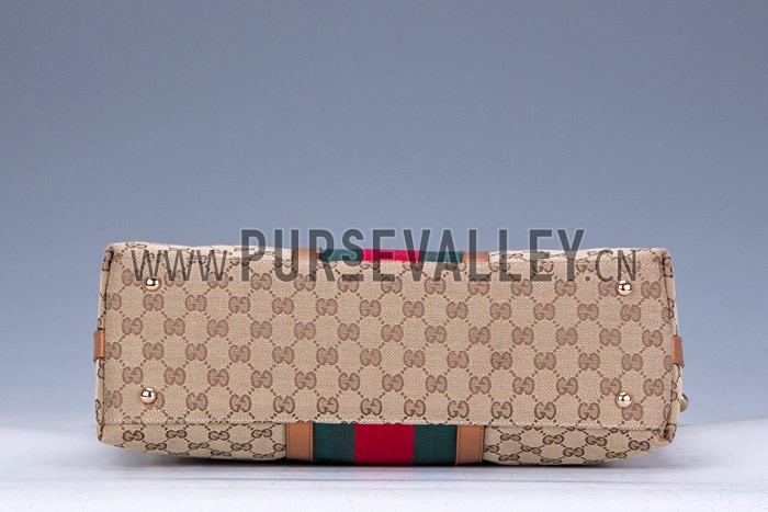 Gucci Rania Web GG Canvas with Tan Leather Trim Top Handle Tote