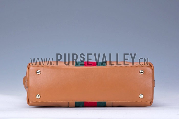 Gucci Rania Web Cognac Leather Top Handle Tote