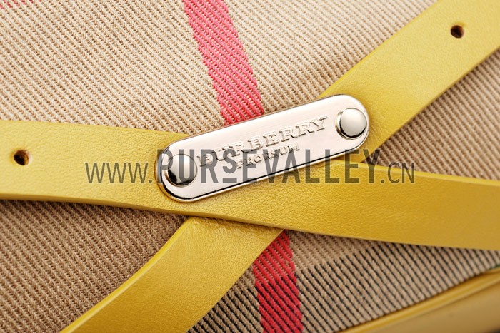 Burberry Large Bridle House Check Belted Hobo Bag Yellow