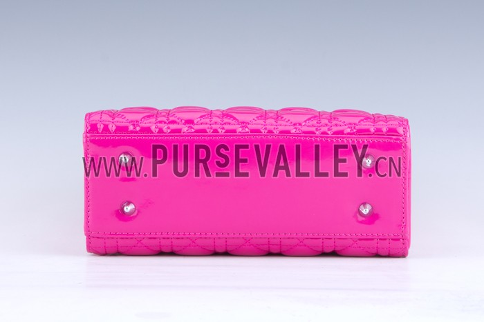 Dior Small Lady Cannage Bag Patent Leather Pink