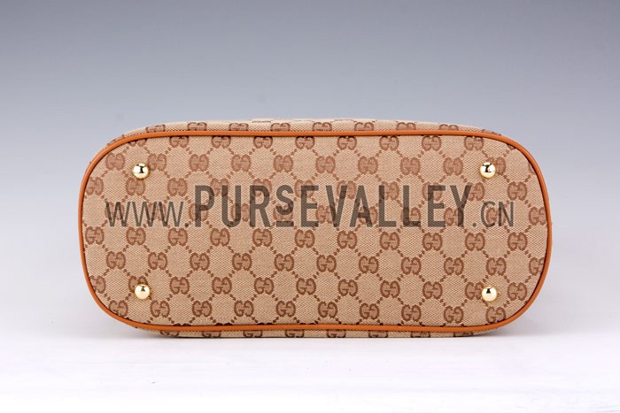 Gucci Bright Bit GG Canvas Cognac Leather Trim Top Handle Tote