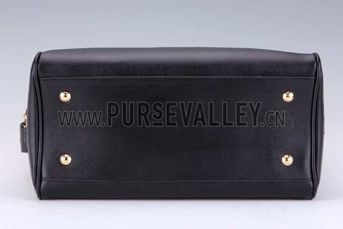 Prada Saffiano Shoulder Strap Bowler Bag Black