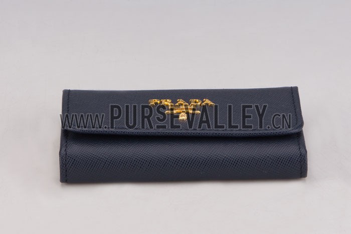 Prada Continental Leather Key Holder Dark Blue