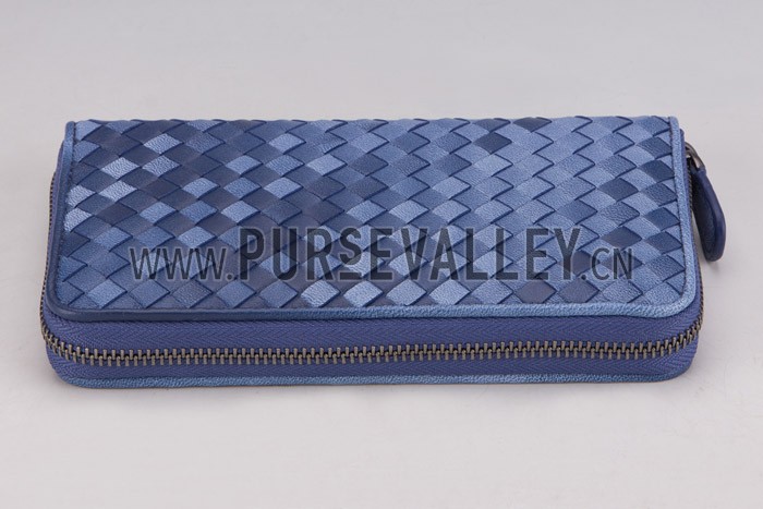 Bottega Veneta Intrecciato Nappa Zip Around Wallet Dark Blue