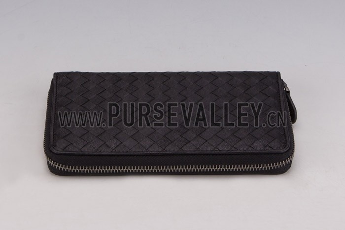 Bottega Veneta Intrecciato Nappa Zip Around Wallet Black