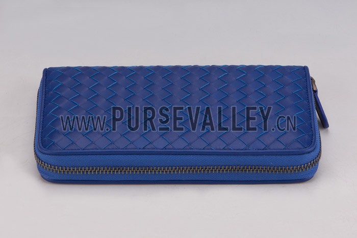 Bottega Veneta Intrecciato Nappa Zip Around Wallet Blue