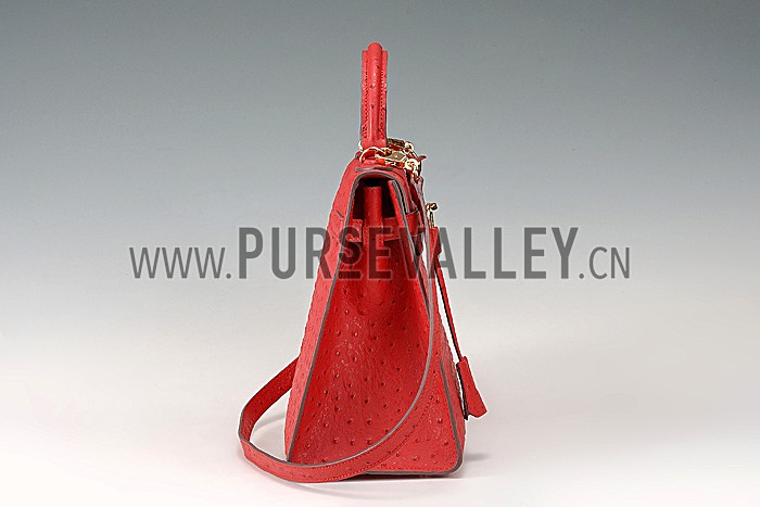 Hermes Kelly 32 Red Ostrich Leather 607481