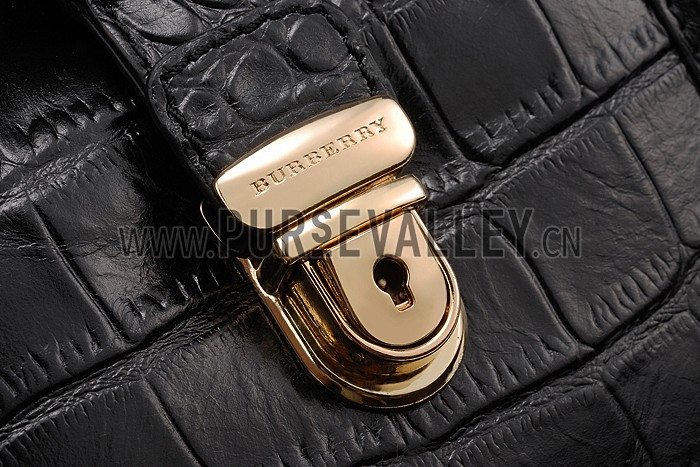 Burberry Black Croc Leather Hobo Bag 607776