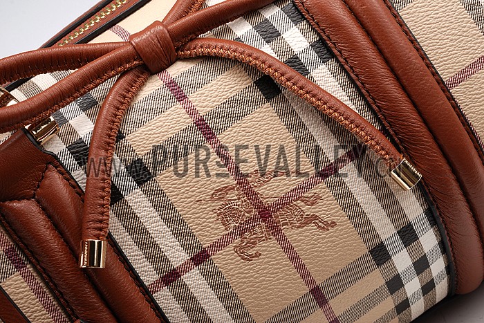 Burberry Check Haymarket Bowler Bag Brown 607785