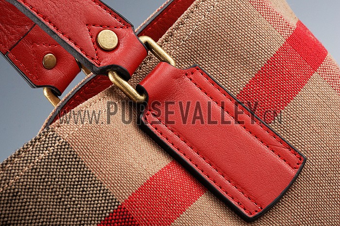 Burberry Medium Canvas Check Tote Bag Red 607802