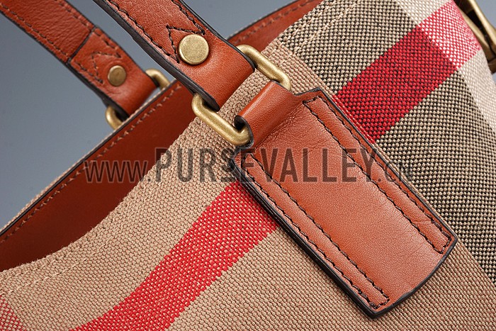 Burberry Large Canvas Check Tote Bag Brown 607811