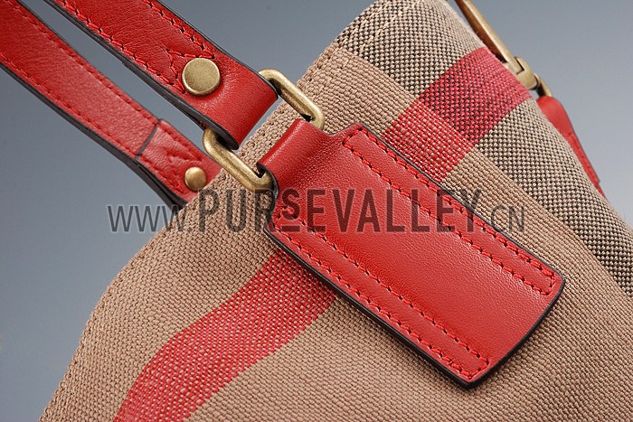 Burberry Large Canvas Check Tote Bag Red 607812