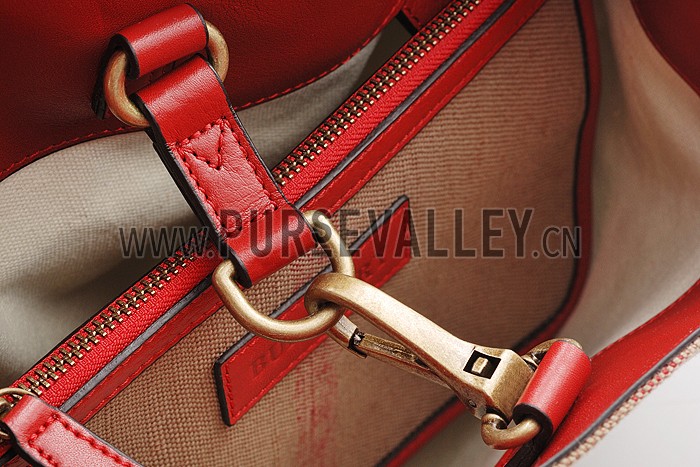 Burberry Medium Canvas Check Hobo Bag Red 607818