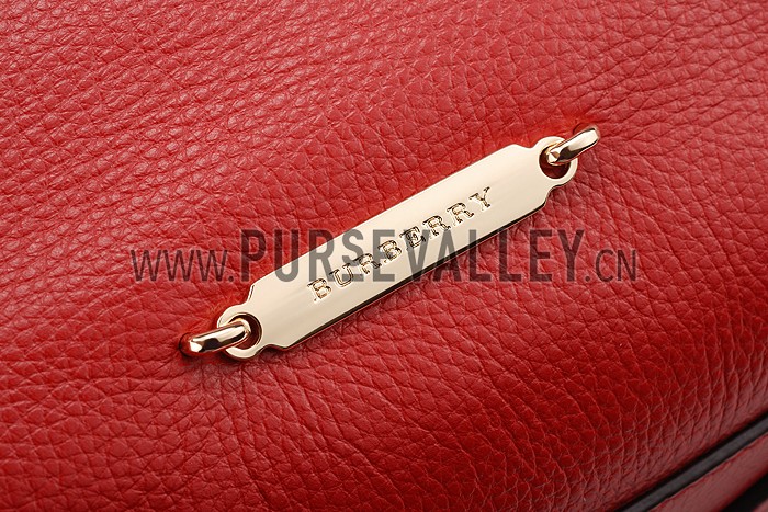 Burberry Small Leather and House Check Tote Bag Red 607824