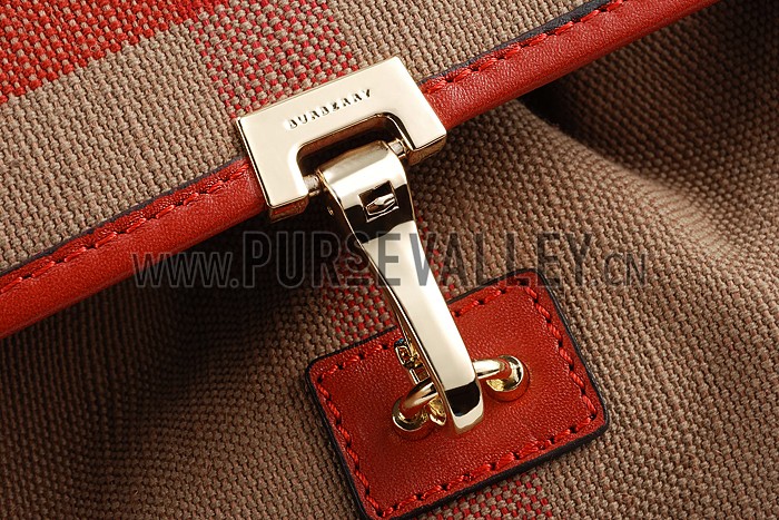 Burberry Canvas Check Backpack Honey Parade Red 608279