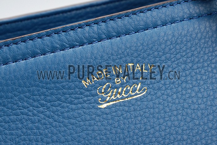 Gucci Bamboo Shopper Leather Small Tote Blue 607315