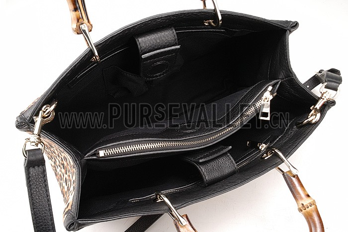 Gucci Bamboo Shopper Leather Small Tote Animal Print 607318