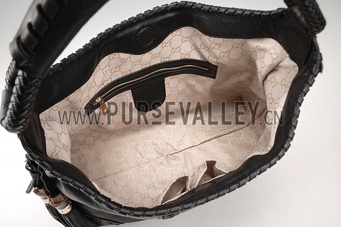 Gucci Medium Woven Tassels Black Leather Hobo 607325