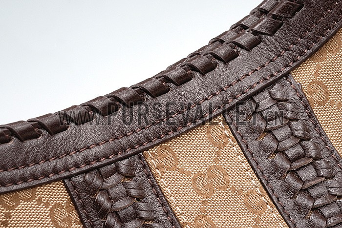 Gucci Medium Woven Tassels Brown Leather Trim Guccissima Hobo 607326