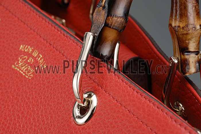 Gucci Bamboo Shopper Leather Small Tote Red 607320