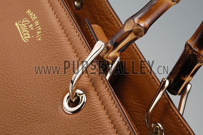 Gucci Bamboo Shopper Leather Tote Tan 607313