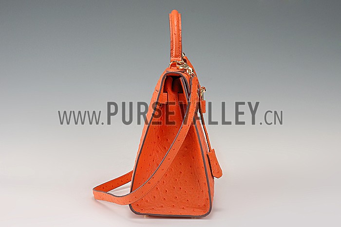 Hermes Kelly 32 Orange Ostrich Leather 607480