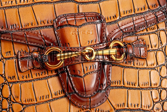 Gucci Lady Web Medium Shoulder Bag Crocodile Leather Brown