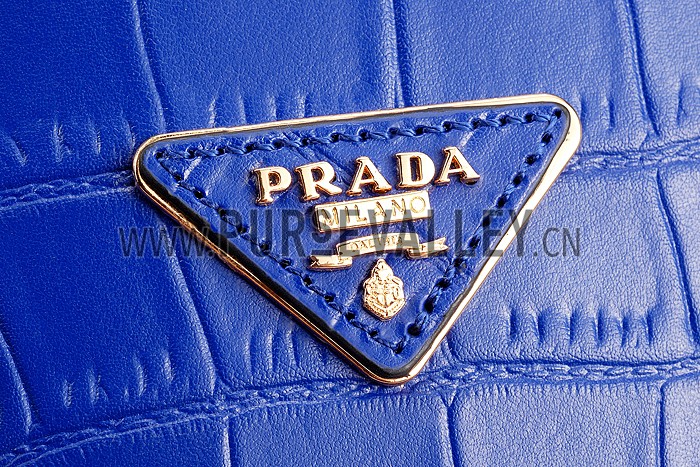 Prada Saffiano Crocodile Leather Black And Blue Bag