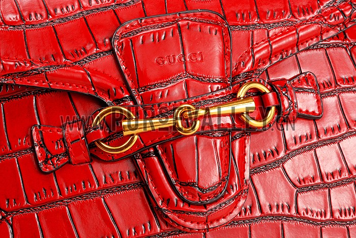 Gucci Lady Web Medium Shoulder Bag Crocodile Leather Red