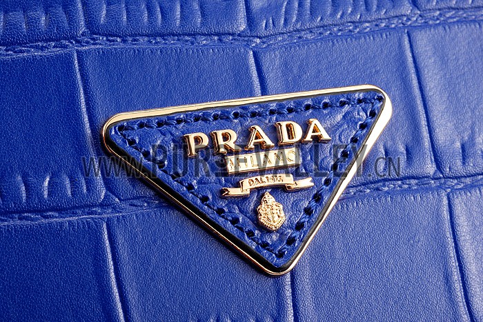 Prada Saffiano Crocodile Leather Black And Blue Small Bag