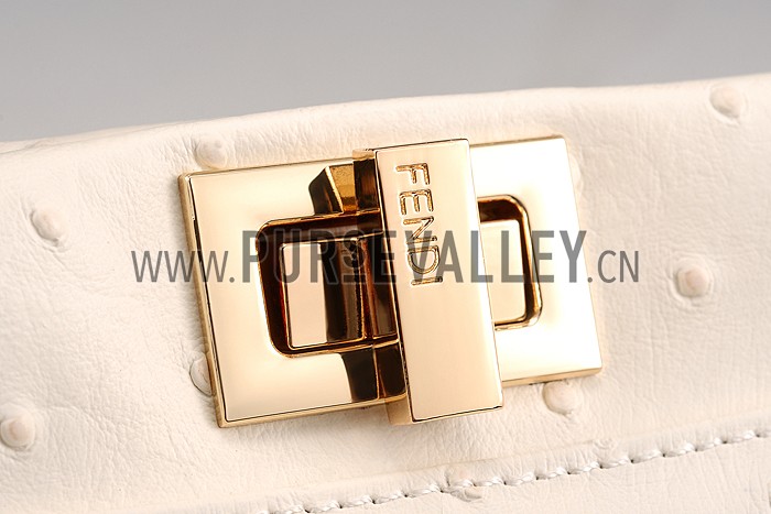 Fendi Peekaboo Mini Ostrich Leather White Bag