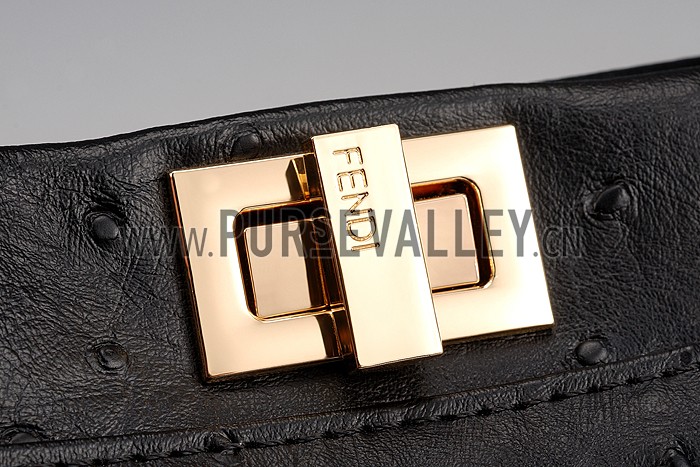 Fendi Peekaboo Mini Ostrich Leather Black Bag