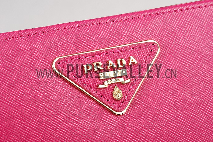 Prada Vernice Saffiano Leather Zip Around Rose Wallet