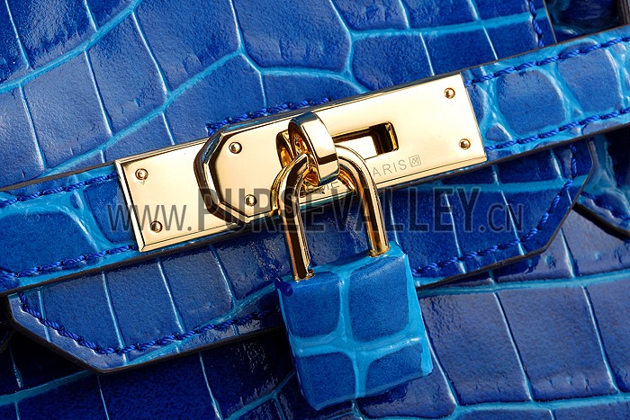 Hermes Birkin 35 Crocodile Leather Blue Brighton 608051