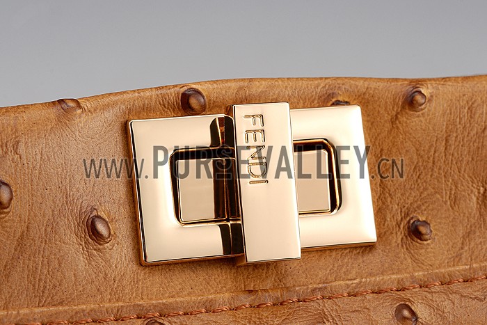 Fendi Peekaboo Mini Ostrich Leather Brown Bag