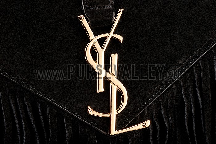 Saint Laurent Medium Fringed Suede Leather Satchel Black