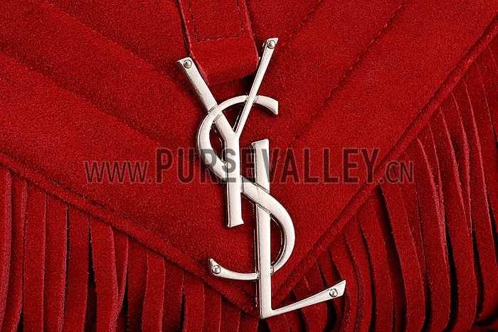 Saint Laurent College Matelasse Medium Fringed Suede Bag Red