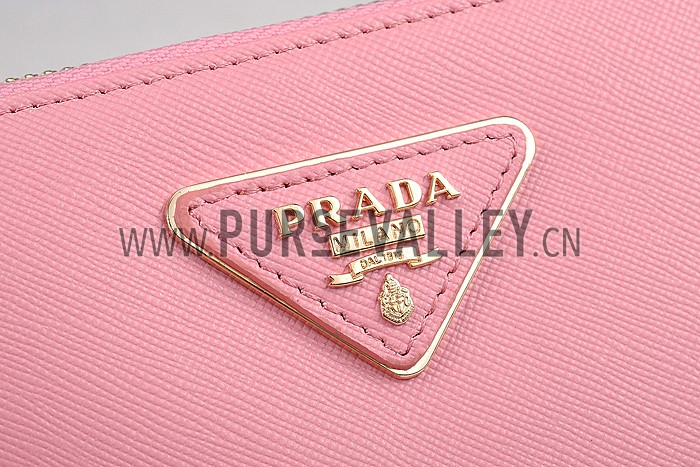 Prada Saffiano Leather Zip Around Small Pink Wallet