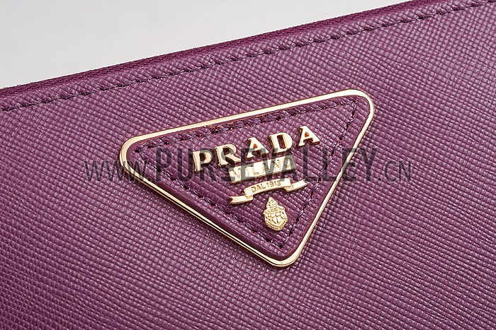 Prada Saffiano Leather Zip Around Small Purple Wallet
