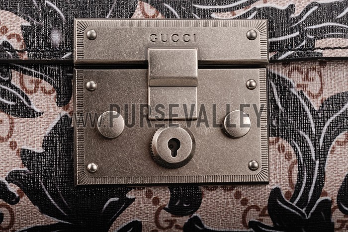 Gucci Padlock Arabesque Canvas Shoulder Bag Black