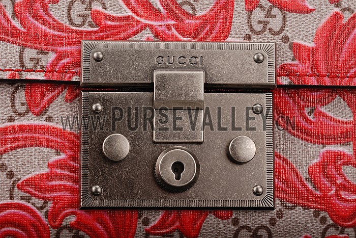 Gucci Padlock Arabesque Canvas Shoulder Bag Red