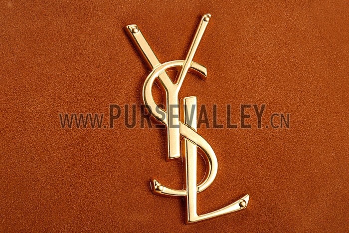 Saint Laurent Monogram Fringe Suede Chain Strap Tote Tan