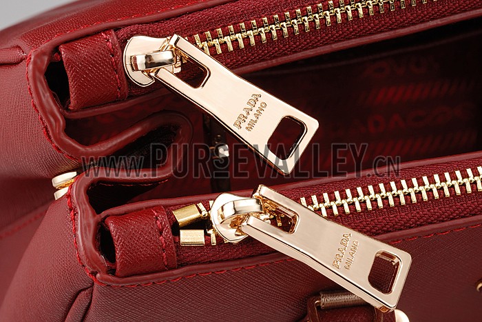 Prada Saffiano Mini Double Zip Tote Dark Red